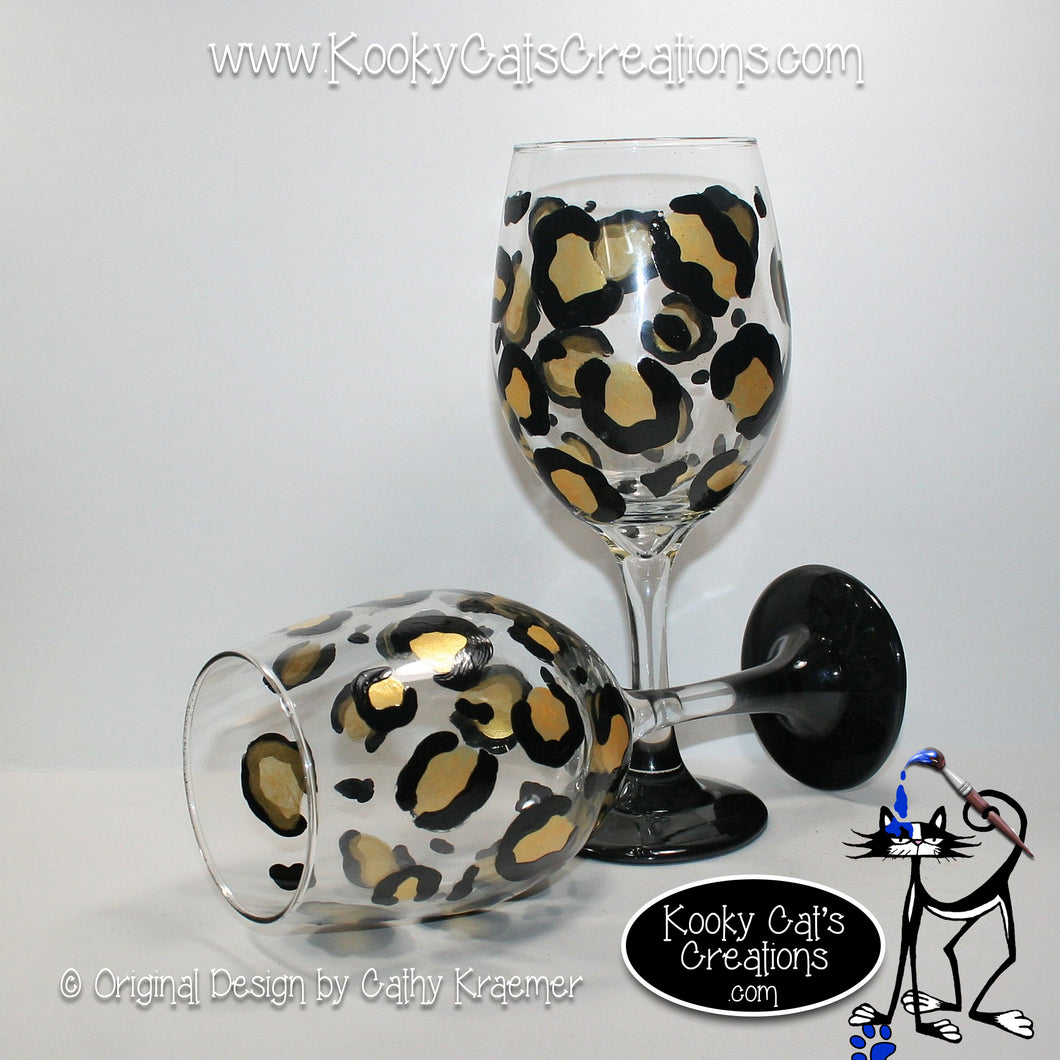 Gold Leopard - Hand Painted Wine Glass - Original Designs by Cathy Kraemer