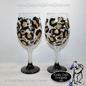 Gold Leopard - Hand Painted Wine Glass - Original Designs by Cathy Kraemer