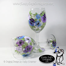 Purple Pansies - Hand Painted Wine Glass - Original Designs by Cathy Kraemer