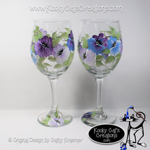 Purple Pansies - Hand Painted Wine Glass - Original Designs by Cathy Kraemer