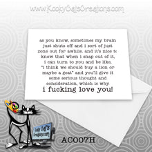 F**king Love You (AC007H) - ADULT Blank Notecard -  Sassy Not Classy, Funny Greeting Card