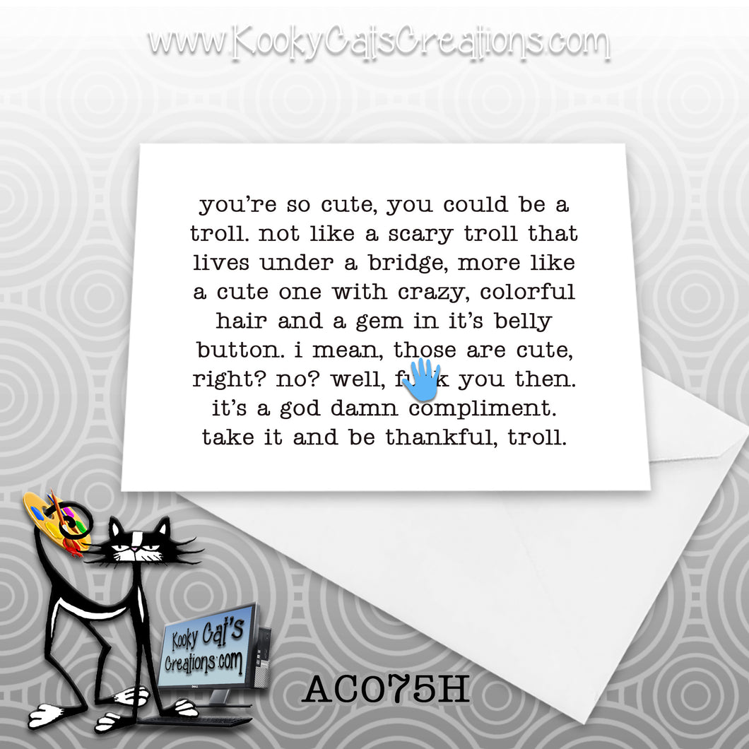 Troll (AC075H) - ADULT Blank Notecard -  Sassy Not Classy, Funny Greeting Card