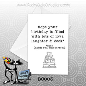 Birthday Cock (BC003) - Blank Notecard -  Sassy Not Classy, Funny Greeting Card