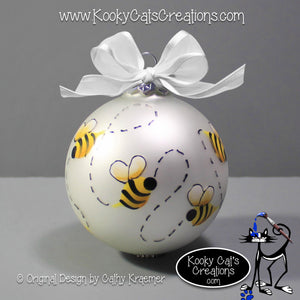 Bumble Bees - Hand Painted Glass Ornament - Original Designs by Cathy Kraemer