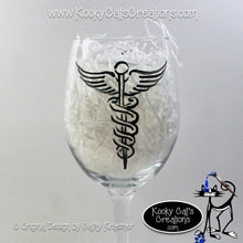 Medical Caduceus - Hand Painted Wine Glass - Original Designs by Cathy Kraemer
