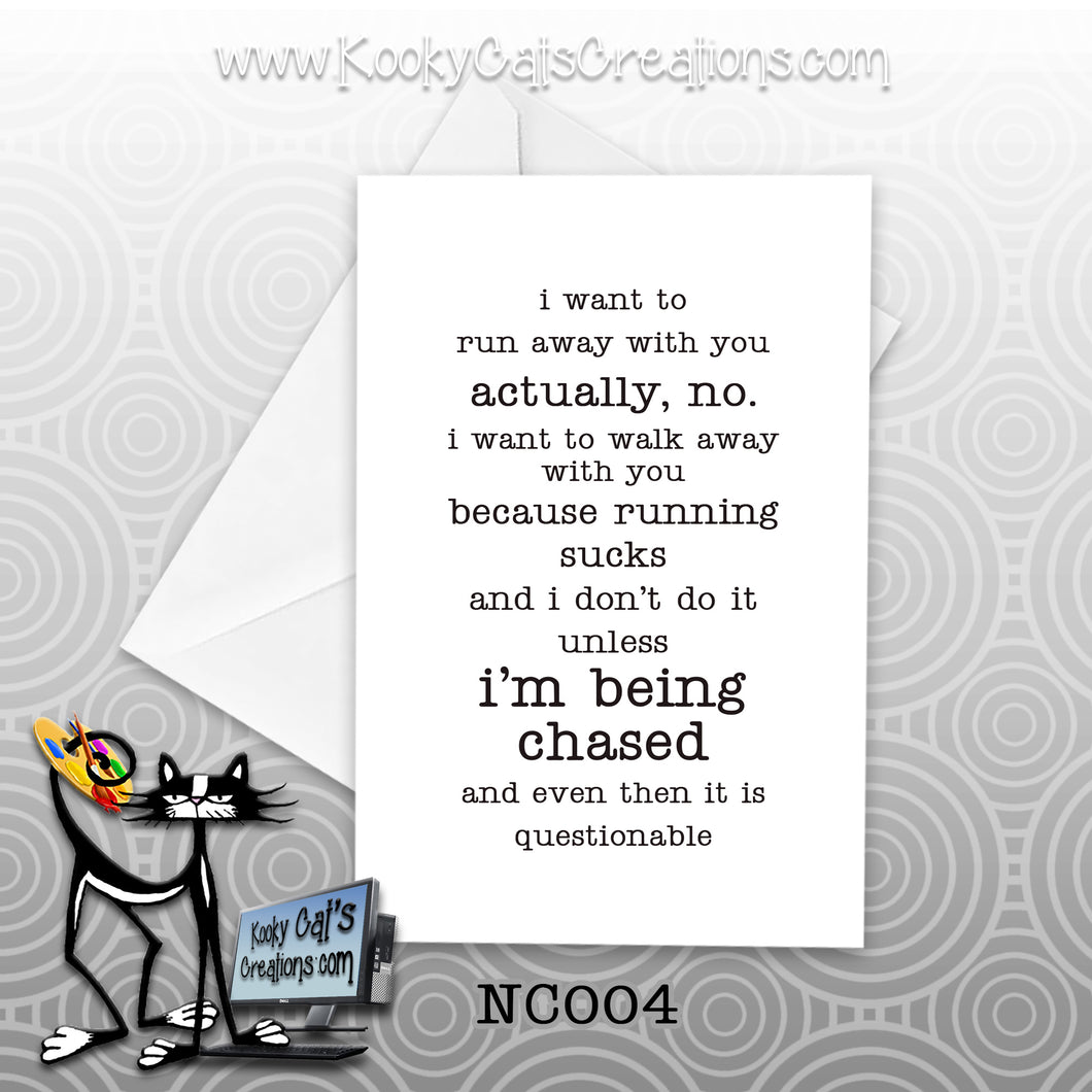 Being Chased (NC004) - Blank Notecard -  Sassy Not Classy, Funny Greeting Card