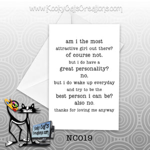 Attractive Girl (NC019) - Blank Notecard -  Sassy Not Classy, Funny Greeting Card