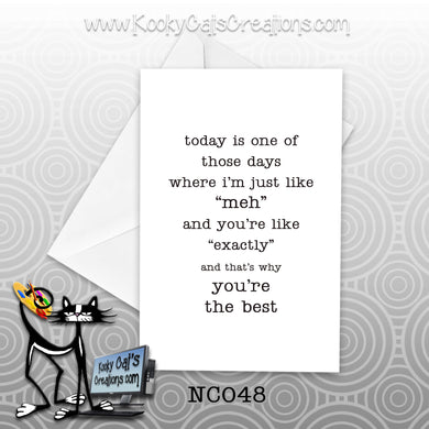 Meh (NC048) - Blank Notecard -  Sassy Not Classy, Funny Greeting Card
