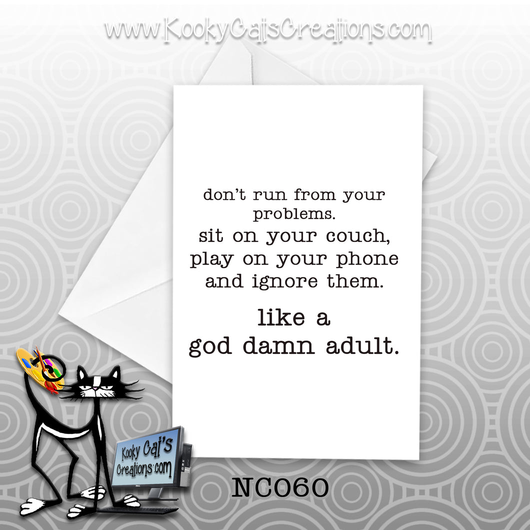 Run From Problems (NC060) - Blank Notecard -  Sassy Not Classy, Funny Greeting Card