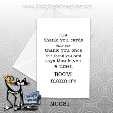 Manners (NC081) - Blank Notecard -  Sassy Not Classy, Funny Greeting Card