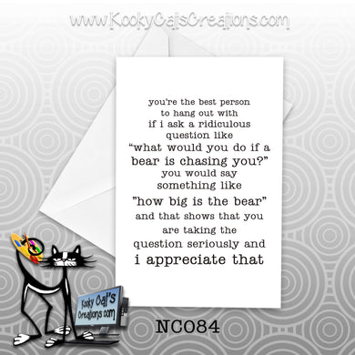 Bear Chasing You (NC084) - Blank Notecard -  Sassy Not Classy, Funny Greeting Card