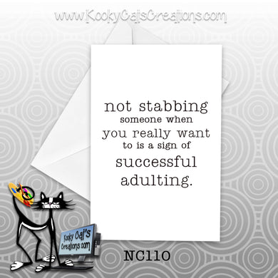 Not Stabbing (NC110) - Blank Notecard -  Sassy Not Classy, Funny Greeting Card