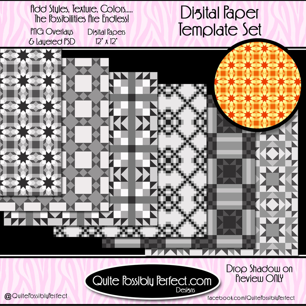 Digital Paper Templates - Quilt Blocks Paper Pack Template (PT116) CU Layered Overlay for Creating Your Own Digital Papers Commercial Use OK