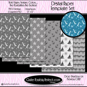 Digital Paper Templates -Nautical Paper Pack Template (PT123) CU Layered Overlay for Creating Your Own Digital Papers Commercial Use OK