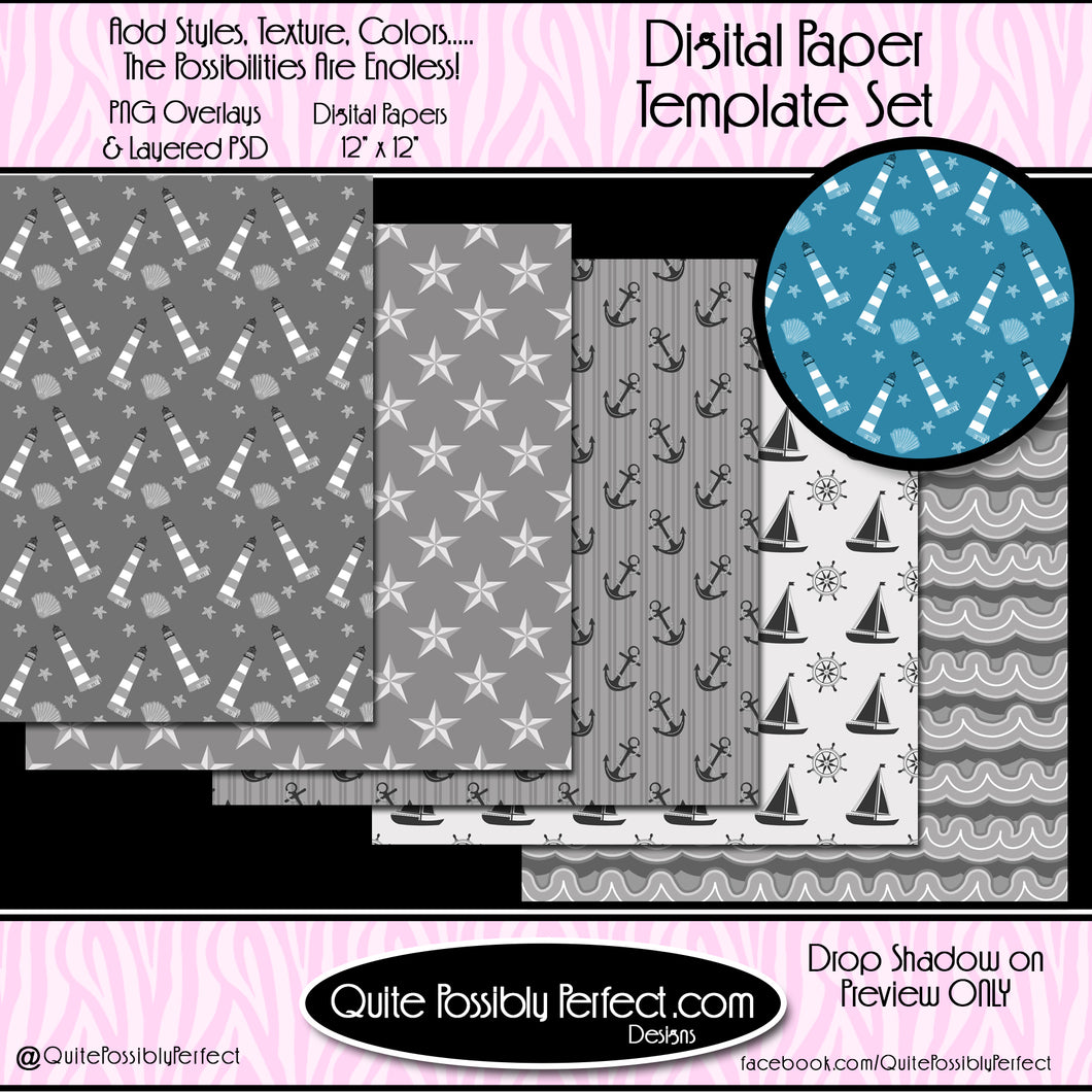 Digital Paper Templates -Nautical Paper Pack Template (PT123) CU Layered Overlay for Creating Your Own Digital Papers Commercial Use OK