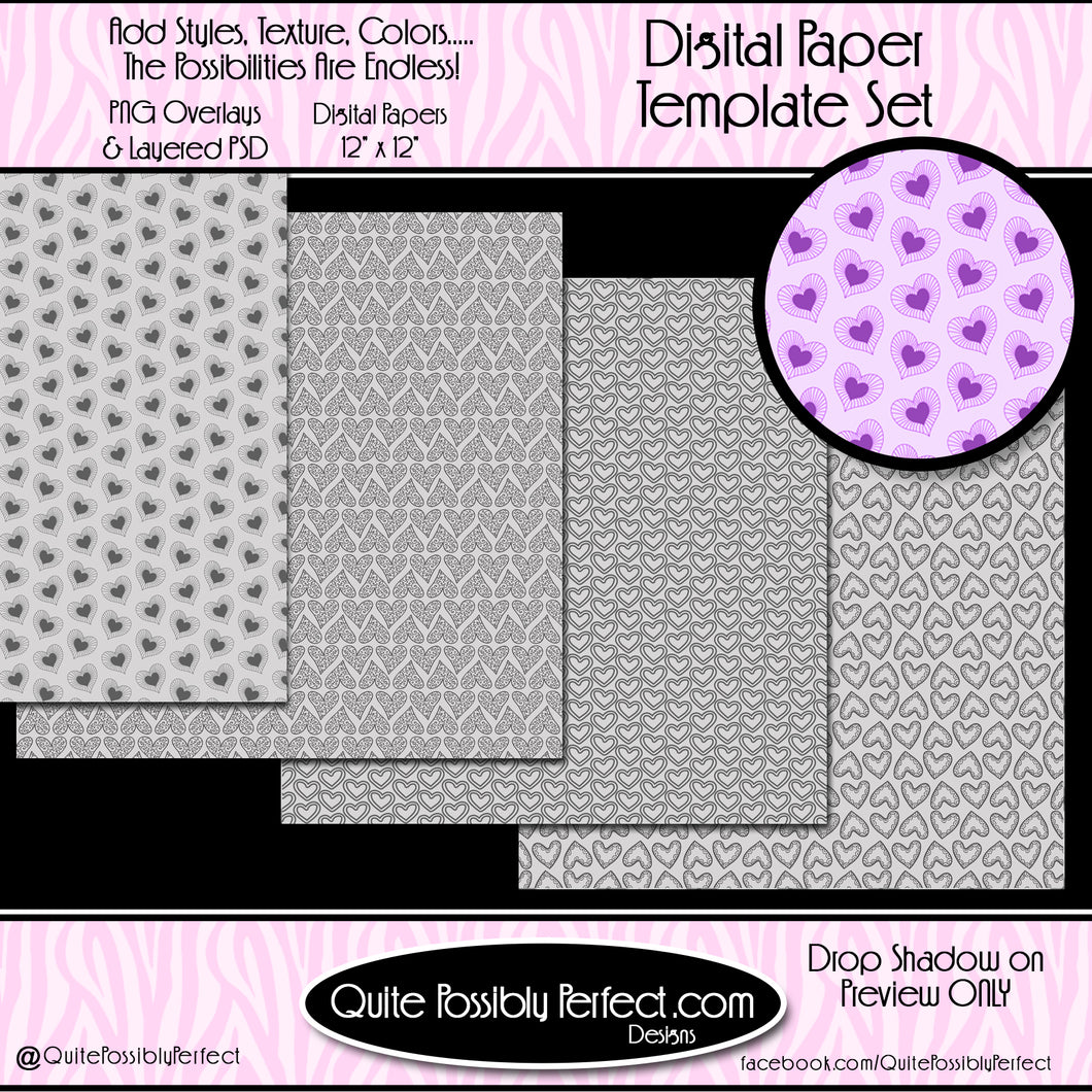 Digital Paper Templates - Doodled Hearts Paper Templates (PTJC104) CU Layered Overlay for Creating Your Own Digital Papers Commercial Use OK