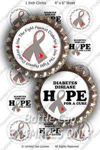 Digital Bottle Cap Images - Diabetes AwarenessCollage Sheet (R1097) 1 Inch Circles for Bottlecaps, Magnets, Jewelry, Hairbows, Buttons8