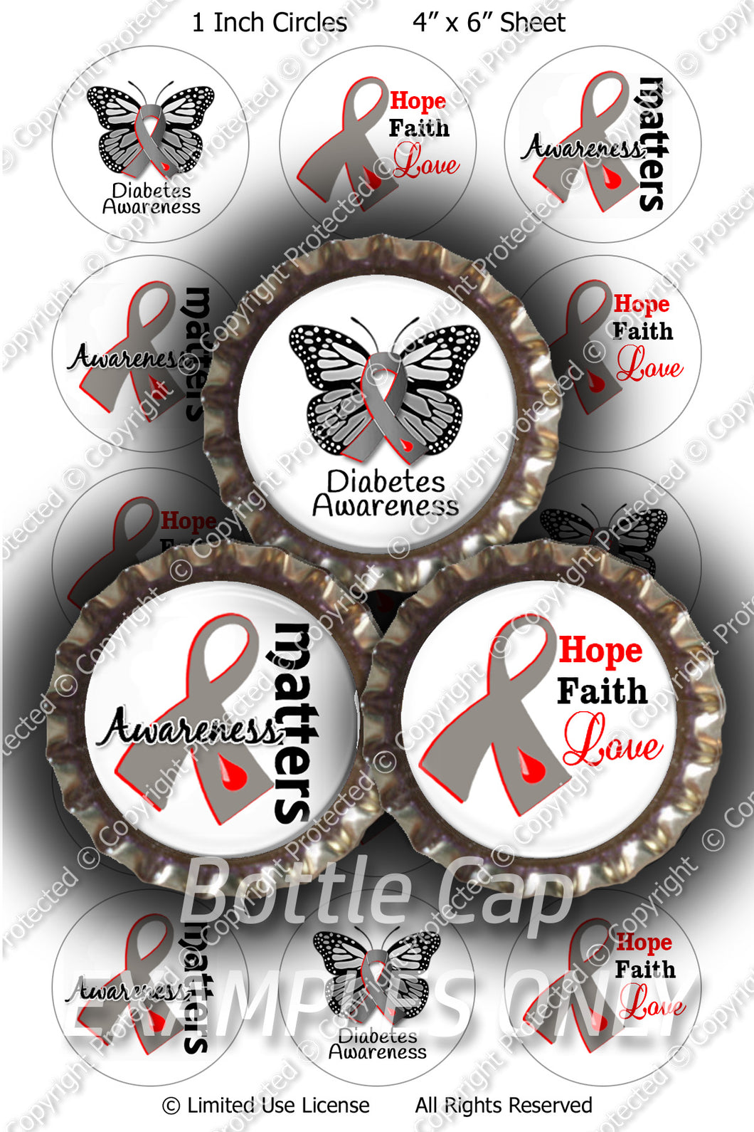 Digital Bottle Cap Images - Diabetes Matters Collage Sheet (R1098) 1 Inch Circles for Bottlecaps, Magnets, Jewelry, Hairbows, Buttons8