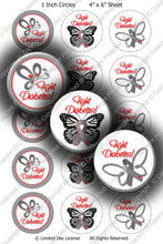 Digital Bottle Cap Images - Diabetes Butterfly Collage Sheet (R1099) 1 Inch Circles for Bottlecaps, Magnets, Jewelry, Hairbows, Buttons