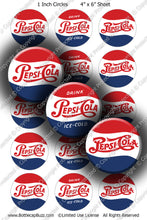 Digital Bottle Cap Images - Pepsi Cola Collage Sheet (R1101) 1 Inch Circles for Bottlecaps, Magnets, Jewelry, Hairbows, Buttons