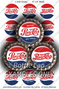 Digital Bottle Cap Images - Pepsi Cola Collage Sheet (R1101) 1 Inch Circles for Bottlecaps, Magnets, Jewelry, Hairbows, Buttons