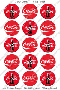 Digital Bottle Cap Images - Coca Cola Collage Sheet (R1102) 1 Inch Circles for Bottlecaps, Magnets, Jewelry, Hairbows, Buttons