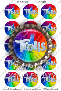 Digital Bottle Cap Images - Trolls Glitter Collage Sheet (R1108) 1 Inch Circles for Bottlecaps, Magnets, Jewelry, Hairbows, Buttons15