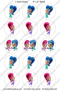 Digital Bottle Cap Images - Shimmer & Shine 3 Collage Sheet (R1112) 1 Inch Circles for Bottlecaps, Magnets, Jewelry, Hairbows, Buttons15