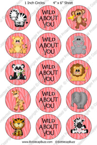 Digital Bottle Cap Images - Wild Animals Collage Sheet (R1113) 1 Inch Circles for Bottlecaps, Magnets, Jewelry, Hairbows, Buttons15