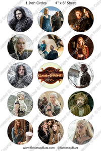 Digital Bottle Cap Images - Game of Thrones 2 Collage Sheet (R1114) 1 Inch Circles for Bottlecaps, Magnets, Jewelry, Hairbows, Buttons15