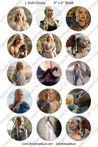 Digital Bottle Cap Images - Game of Thrones Mother of Dragons Collage Sheet (R1115) 1 Inch Circles for Bottlecaps, Magnets, Jewelry, Hairbows, Buttons15