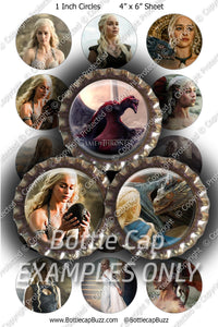 Digital Bottle Cap Images - Game of Thrones Mother of Dragons Collage Sheet (R1115) 1 Inch Circles for Bottlecaps, Magnets, Jewelry, Hairbows, Buttons15