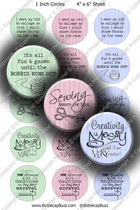 Digital Bottle Cap Images - Sewing Sayings Collage Sheet (R1116) 1 Inch Circles for Bottlecaps, Magnets, Jewelry, Hairbows, Buttons1