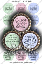 Digital Bottle Cap Images - Sewing Sayings Collage Sheet (R1116) 1 Inch Circles for Bottlecaps, Magnets, Jewelry, Hairbows, Buttons1
