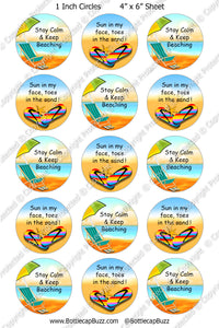 Digital Bottle Cap Images - Beach Bum Collage Sheet (R1122) 1 Inch Circles for Bottlecaps, Magnets, Jewelry, Hairbows, Buttons