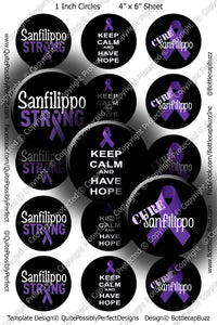 Digital Bottle Cap Images - Sanfilippo Awareness Collage Sheet (R1128) 1 Inch Circles for Bottlecaps, Magnets, Jewelry, Hairbows, Buttons
