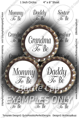 Digital Bottle Cap Images - Family To Be White Collage Sheet (R1129) 1 Inch Circles for Bottlecaps, Magnets, Jewelry, Hairbows, Buttons