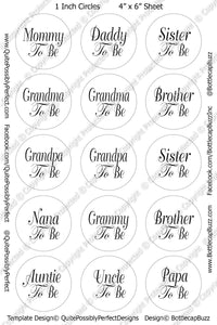 Digital Bottle Cap Images - Family To Be White Collage Sheet (R1129) 1 Inch Circles for Bottlecaps, Magnets, Jewelry, Hairbows, Buttons