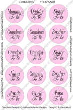 Digital Bottle Cap Images - Family To Be Pink Collage Sheet (R1130) 1 Inch Circles for Bottlecaps, Magnets, Jewelry, Hairbows, Buttons