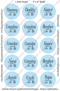 Digital Bottle Cap Images - Family To Be Blue Collage Sheet (R1131) 1 Inch Circles for Bottlecaps, Magnets, Jewelry, Hairbows, Buttons