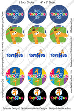 Digital Bottle Cap Images - Toys R Us Collage Sheet (R1132) 1 Inch Circles for Bottlecaps, Magnets, Jewelry, Hairbows, Buttons