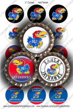 Digital Bottle Cap Images - Kansas Jayhawks Collage Sheet (S233) 1 Inch Circles for Bottlecaps, Magnets, Jewelry, Hairbows, Buttons