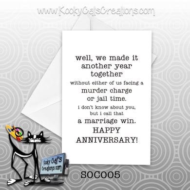 Marriage Win (SC005) - Blank Notecard -  Sassy Not Classy, Funny Greeting Card