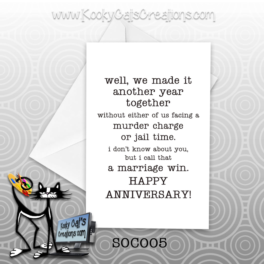 Marriage Win (SC005) - Blank Notecard -  Sassy Not Classy, Funny Greeting Card