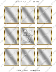 Digital Gold Frame Mini Wine Bottle Label  -  Instant Download (M163) Digital Party Graphics - PERSONAL USE Only