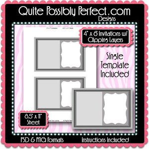 4x6" InvitationTemplate with Clipping Layers Instant Download PSD and PNG Formats (Temp724) Digital Bottlecap Collage Sheet Template