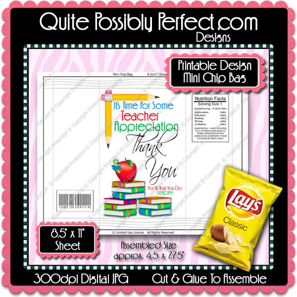 Digital Teacher Appreciation Mini Chip Bag  -  Instant Download (M176) Digital Party Graphics - PERSONAL USE Only