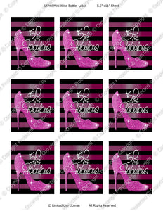 Digital Fabulous 50 Pink Mini Wine Bottle Label  -  Instant Download (M161) Digital Party Graphics - PERSONAL USE Only