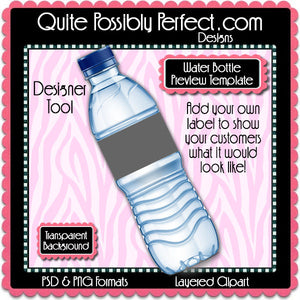 Blue Water Bottle Label Preview Template Instant Download PSD and PNG Formats (Temp726) Digital Bottlecap Collage Sheet Template