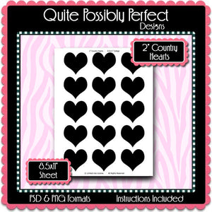 2" Counrty Hearts Template Instant Download PSD and PNG Formats (Temp67) Digital Bottlecap Collage Sheet Template